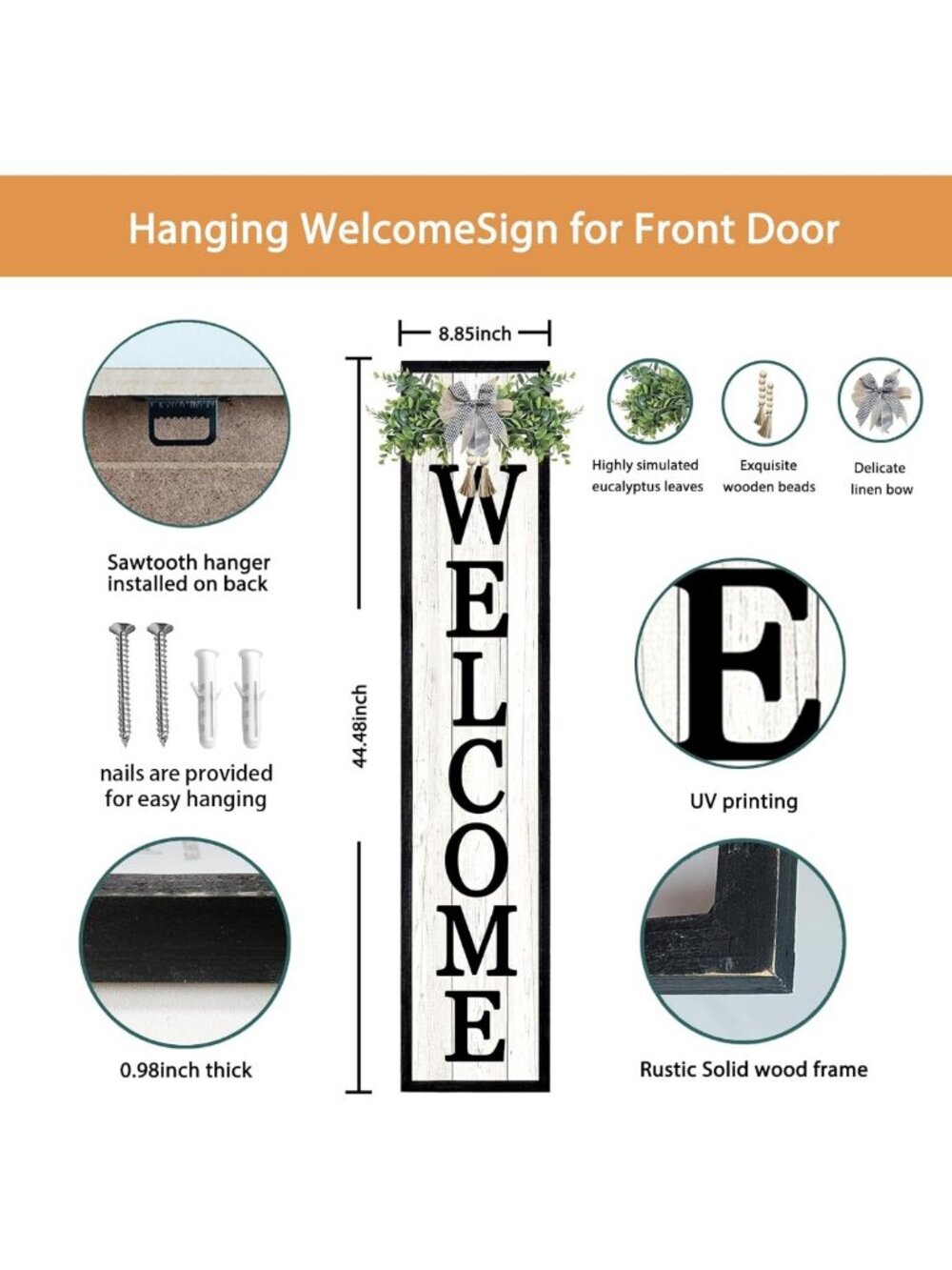 Chic 45" Black Welcome Sign for Front Porch - Stylish Home Decor & Outdoor - Picture 2 of 8